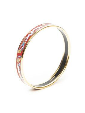 Hermes Enamel Bangle Red Blue Folding Fan and Ribbon Motif Bracelet